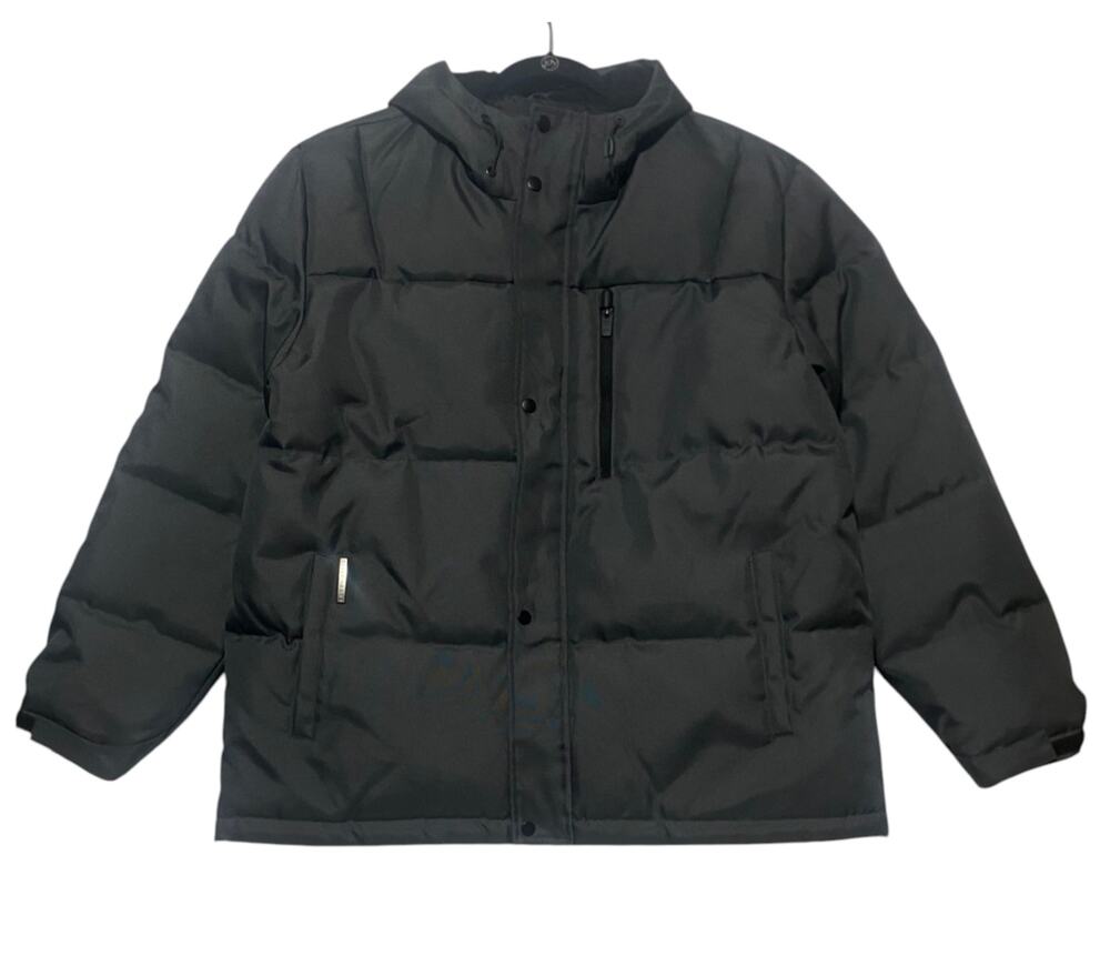 Perry Ellis Portfolio Men's XL Hooded Puffer Jacket Dark Gray Full Zip NWT